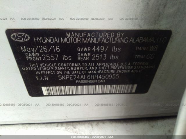 Photo 8 VIN: 5NPE24AF6HH450955 - HYUNDAI SONATA 