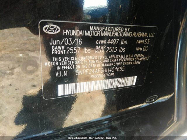 Photo 8 VIN: 5NPE24AF6HH454665 - HYUNDAI SONATA 