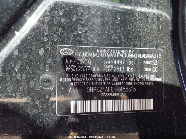 Photo 8 VIN: 5NPE24AF6HH455315 - HYUNDAI SONATA 