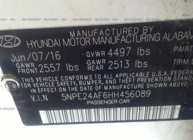 Photo 8 VIN: 5NPE24AF6HH456089 - HYUNDAI SONATA 