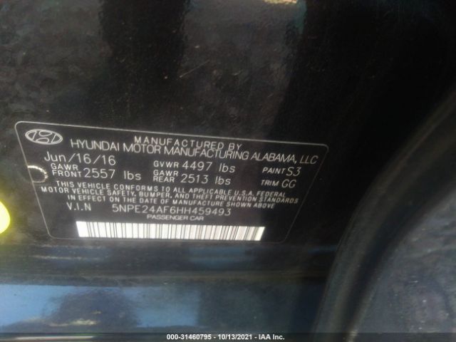 Photo 8 VIN: 5NPE24AF6HH459493 - HYUNDAI SONATA 