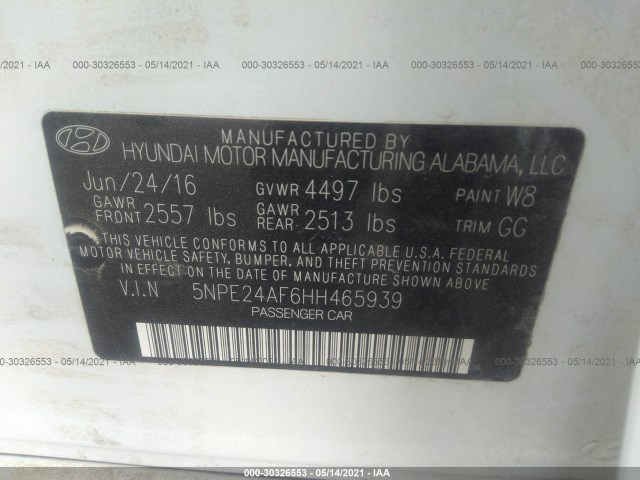 Photo 8 VIN: 5NPE24AF6HH465939 - HYUNDAI SONATA SE 