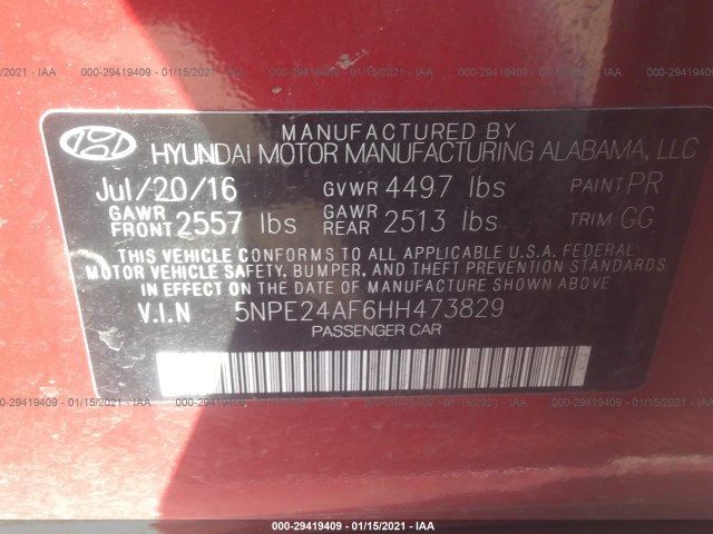 Photo 8 VIN: 5NPE24AF6HH473829 - HYUNDAI SONATA 