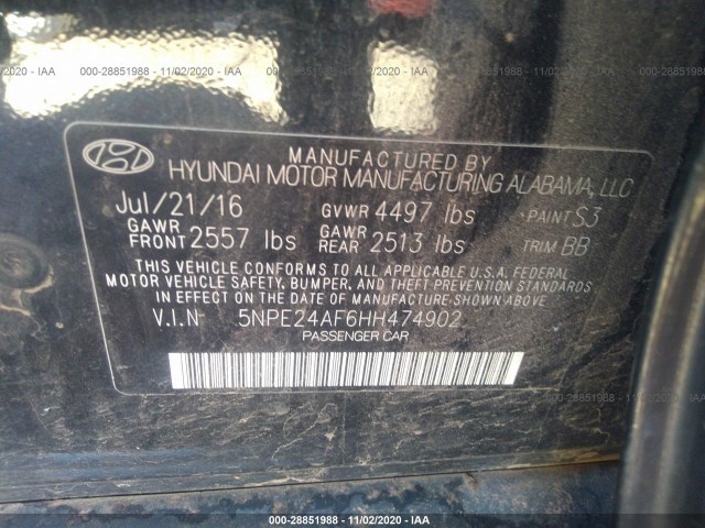 Photo 8 VIN: 5NPE24AF6HH474902 - HYUNDAI SONATA 