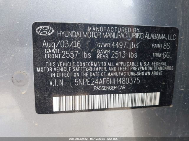 Photo 8 VIN: 5NPE24AF6HH480375 - HYUNDAI SONATA 