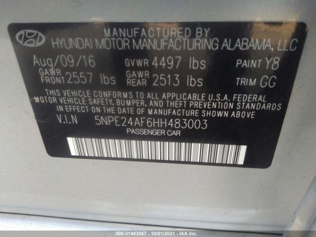 Photo 8 VIN: 5NPE24AF6HH483003 - HYUNDAI SONATA 