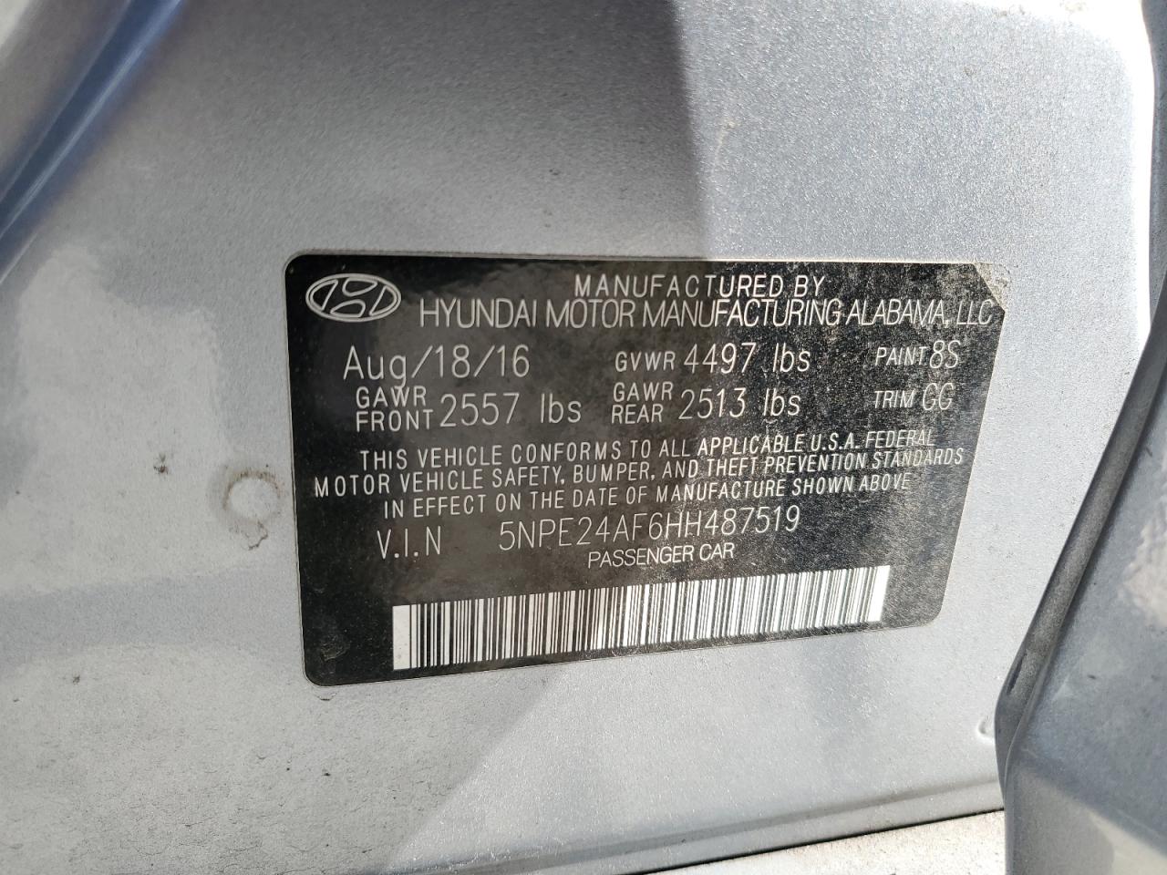 Photo 11 VIN: 5NPE24AF6HH487519 - HYUNDAI SONATA 