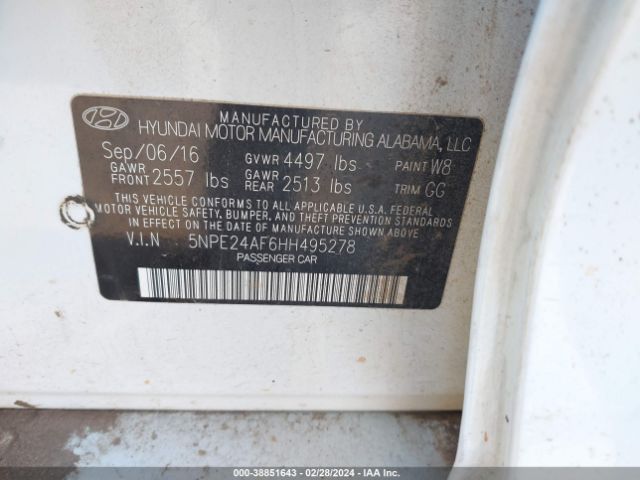 Photo 8 VIN: 5NPE24AF6HH495278 - HYUNDAI SONATA 