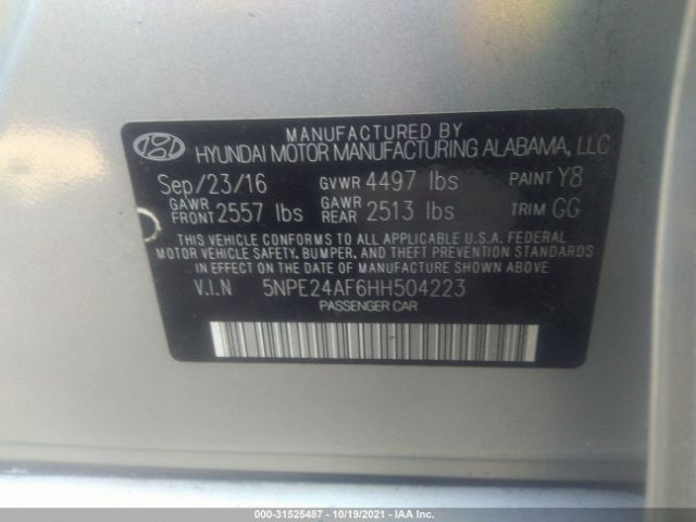 Photo 8 VIN: 5NPE24AF6HH504223 - HYUNDAI SONATA 