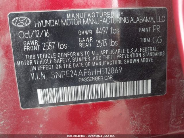 Photo 8 VIN: 5NPE24AF6HH512869 - HYUNDAI SONATA 