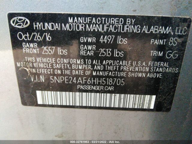 Photo 8 VIN: 5NPE24AF6HH518705 - HYUNDAI SONATA 