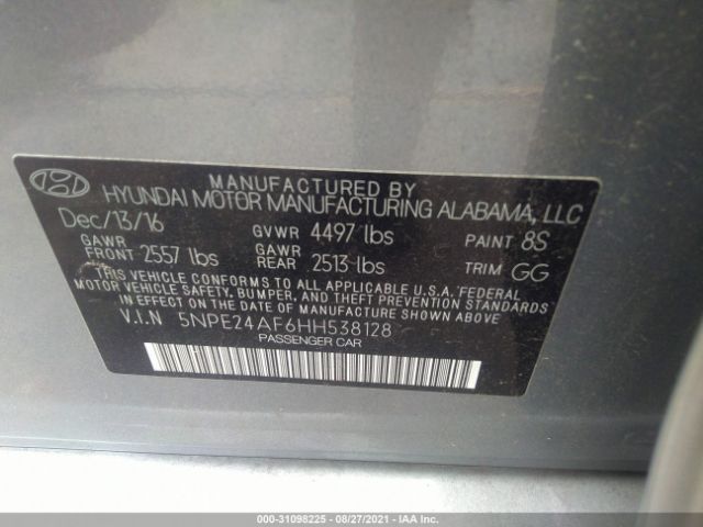 Photo 8 VIN: 5NPE24AF6HH538128 - HYUNDAI SONATA 