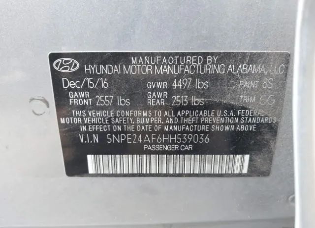 Photo 8 VIN: 5NPE24AF6HH539036 - HYUNDAI SONATA 