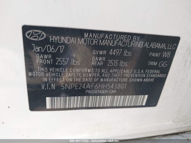 Photo 8 VIN: 5NPE24AF6HH543801 - HYUNDAI SONATA 