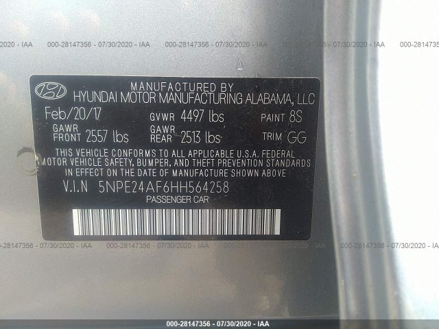 Photo 8 VIN: 5NPE24AF6HH564258 - HYUNDAI SONATA 