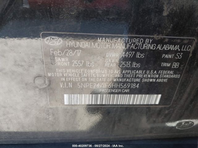 Photo 8 VIN: 5NPE24AF6HH569184 - HYUNDAI SONATA 