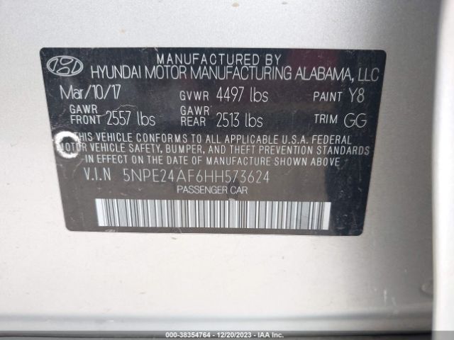 Photo 8 VIN: 5NPE24AF6HH573624 - HYUNDAI SONATA 