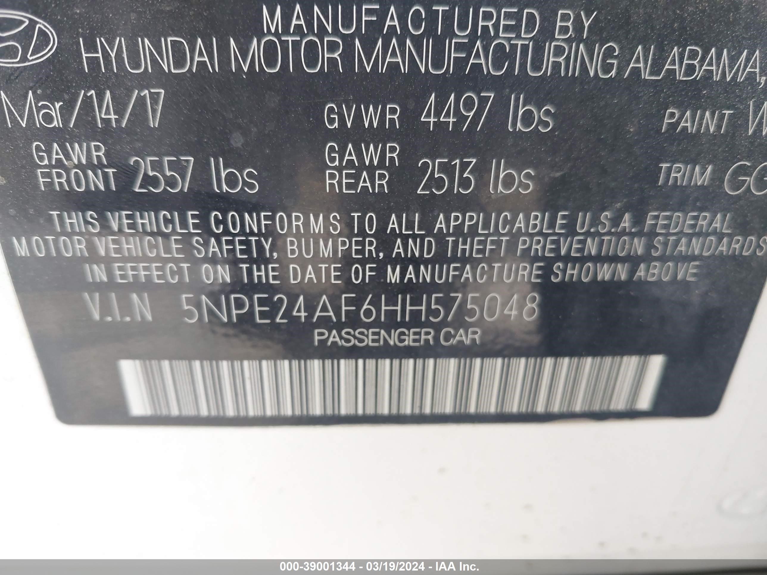 Photo 8 VIN: 5NPE24AF6HH575048 - HYUNDAI SONATA 