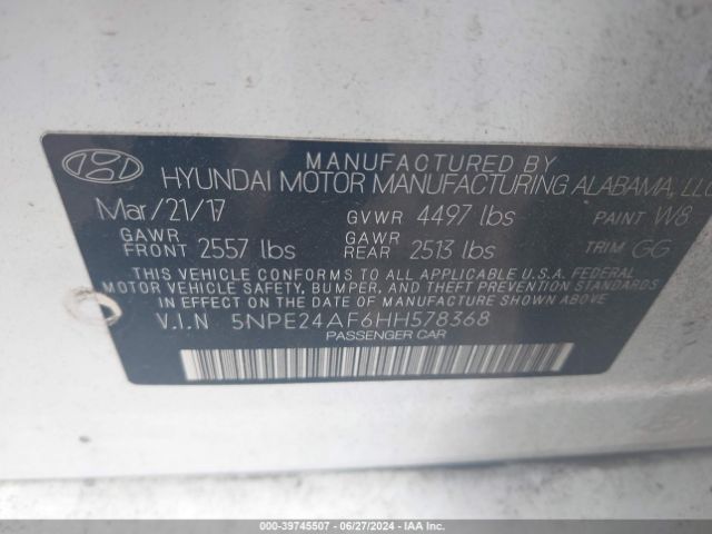 Photo 8 VIN: 5NPE24AF6HH578368 - HYUNDAI SONATA 