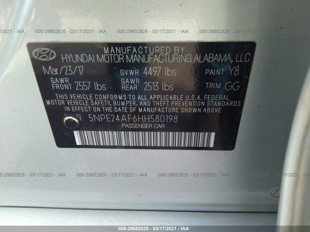 Photo 8 VIN: 5NPE24AF6HH580198 - HYUNDAI SONATA 