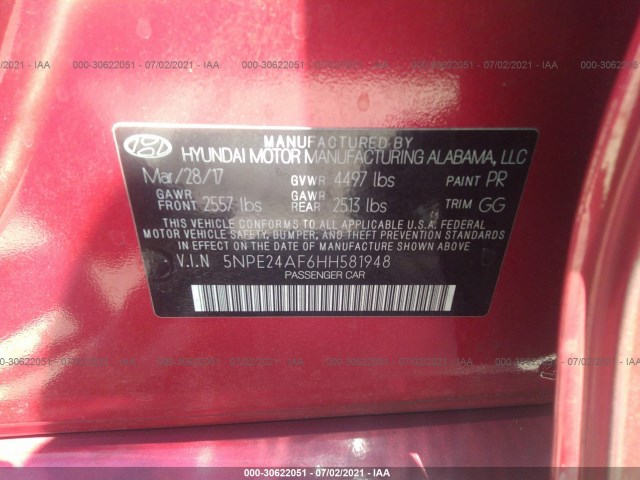 Photo 8 VIN: 5NPE24AF6HH581948 - HYUNDAI SONATA 