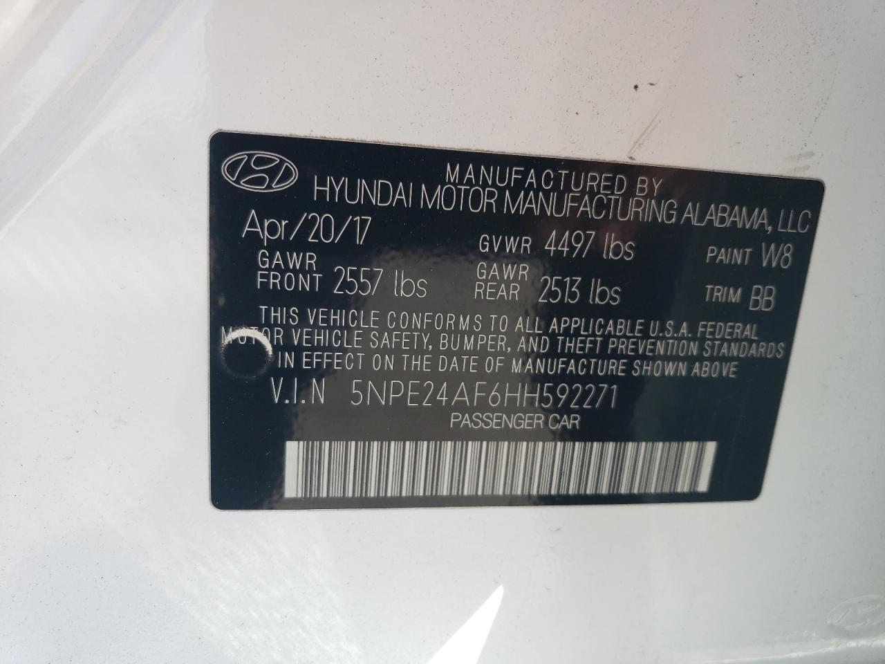 Photo 11 VIN: 5NPE24AF6HH592271 - HYUNDAI SONATA 