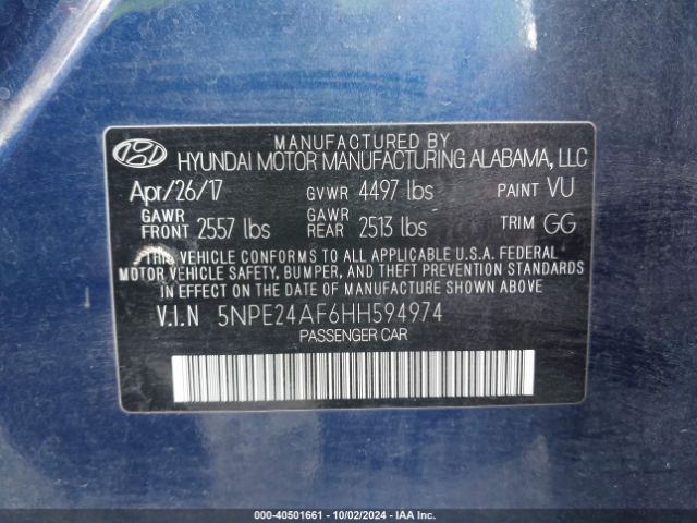 Photo 8 VIN: 5NPE24AF6HH594974 - HYUNDAI SONATA 