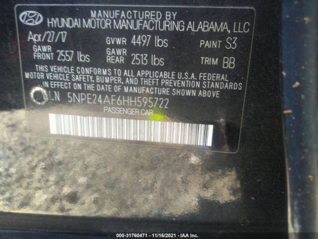 Photo 8 VIN: 5NPE24AF6HH595722 - HYUNDAI SONATA 