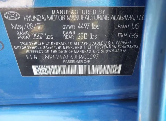 Photo 8 VIN: 5NPE24AF6JH600097 - HYUNDAI SONATA 