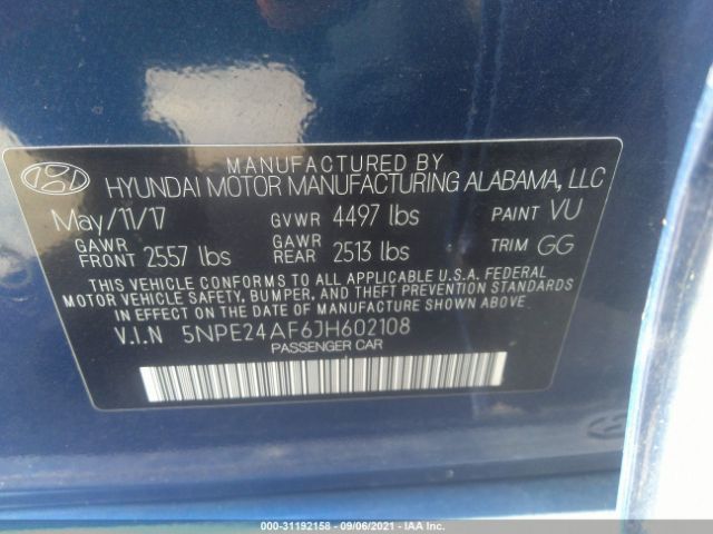 Photo 8 VIN: 5NPE24AF6JH602108 - HYUNDAI SONATA 