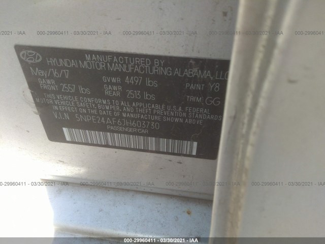 Photo 8 VIN: 5NPE24AF6JH603730 - HYUNDAI SONATA 