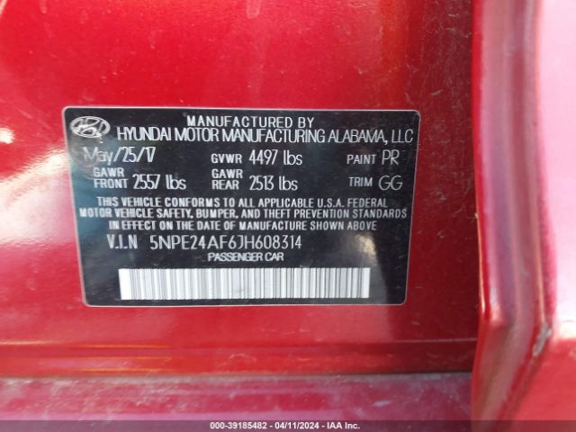 Photo 8 VIN: 5NPE24AF6JH608314 - HYUNDAI SONATA 