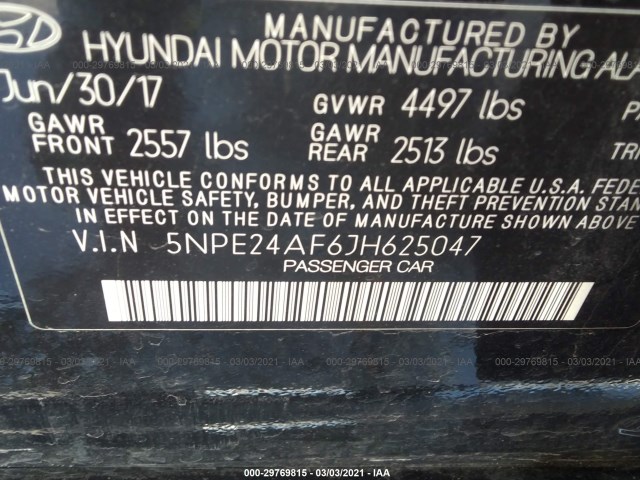 Photo 8 VIN: 5NPE24AF6JH625047 - HYUNDAI SONATA 