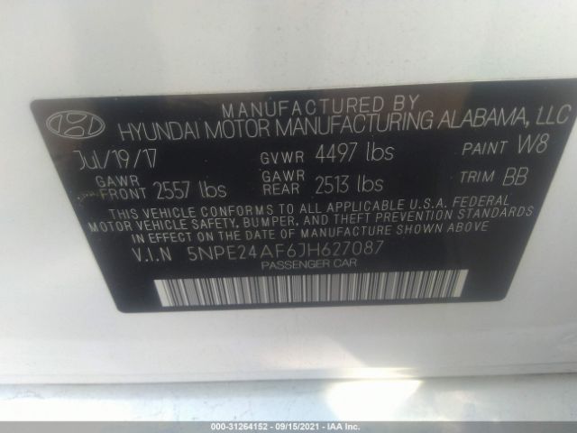 Photo 8 VIN: 5NPE24AF6JH627087 - HYUNDAI SONATA 