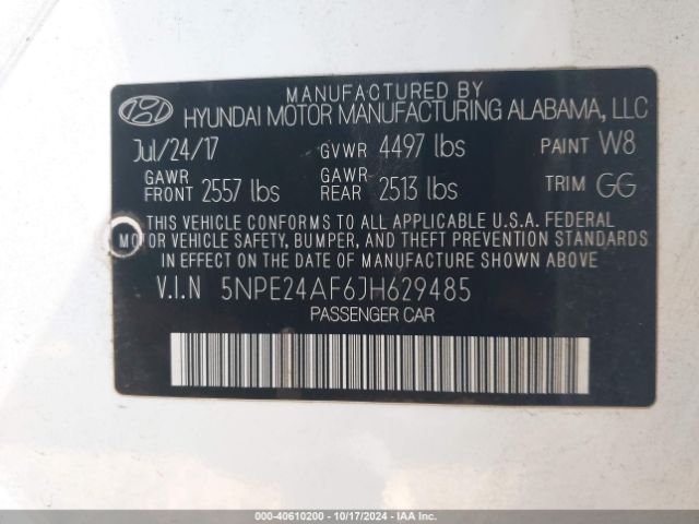 Photo 8 VIN: 5NPE24AF6JH629485 - HYUNDAI SONATA 