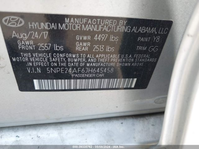 Photo 8 VIN: 5NPE24AF6JH645458 - HYUNDAI SONATA 