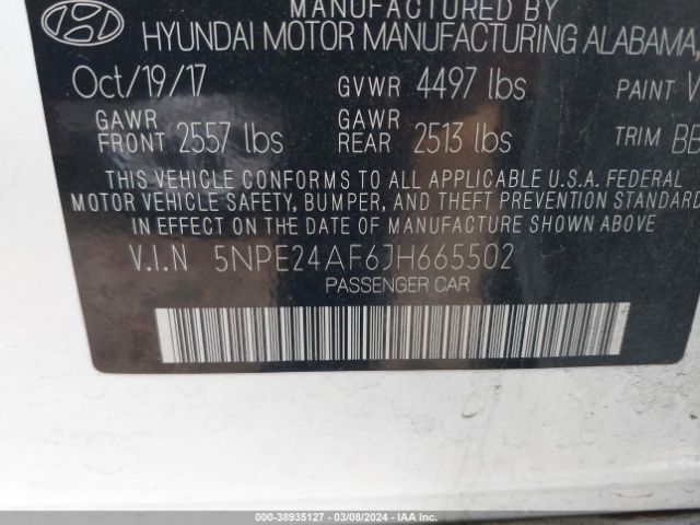 Photo 8 VIN: 5NPE24AF6JH665502 - HYUNDAI SONATA 