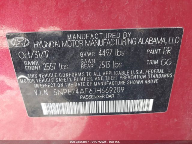 Photo 8 VIN: 5NPE24AF6JH669209 - HYUNDAI SONATA 