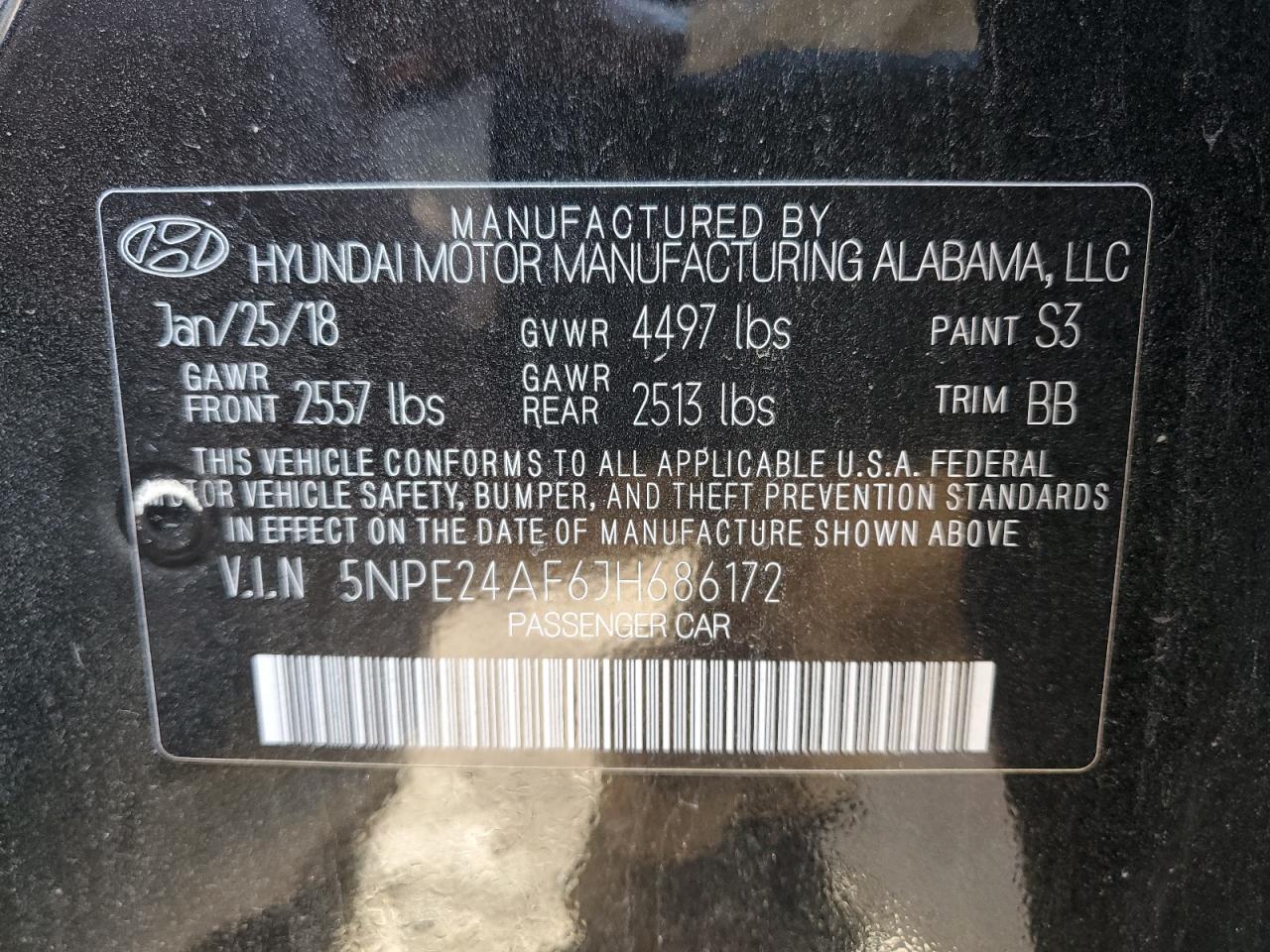 Photo 11 VIN: 5NPE24AF6JH686172 - HYUNDAI SONATA 