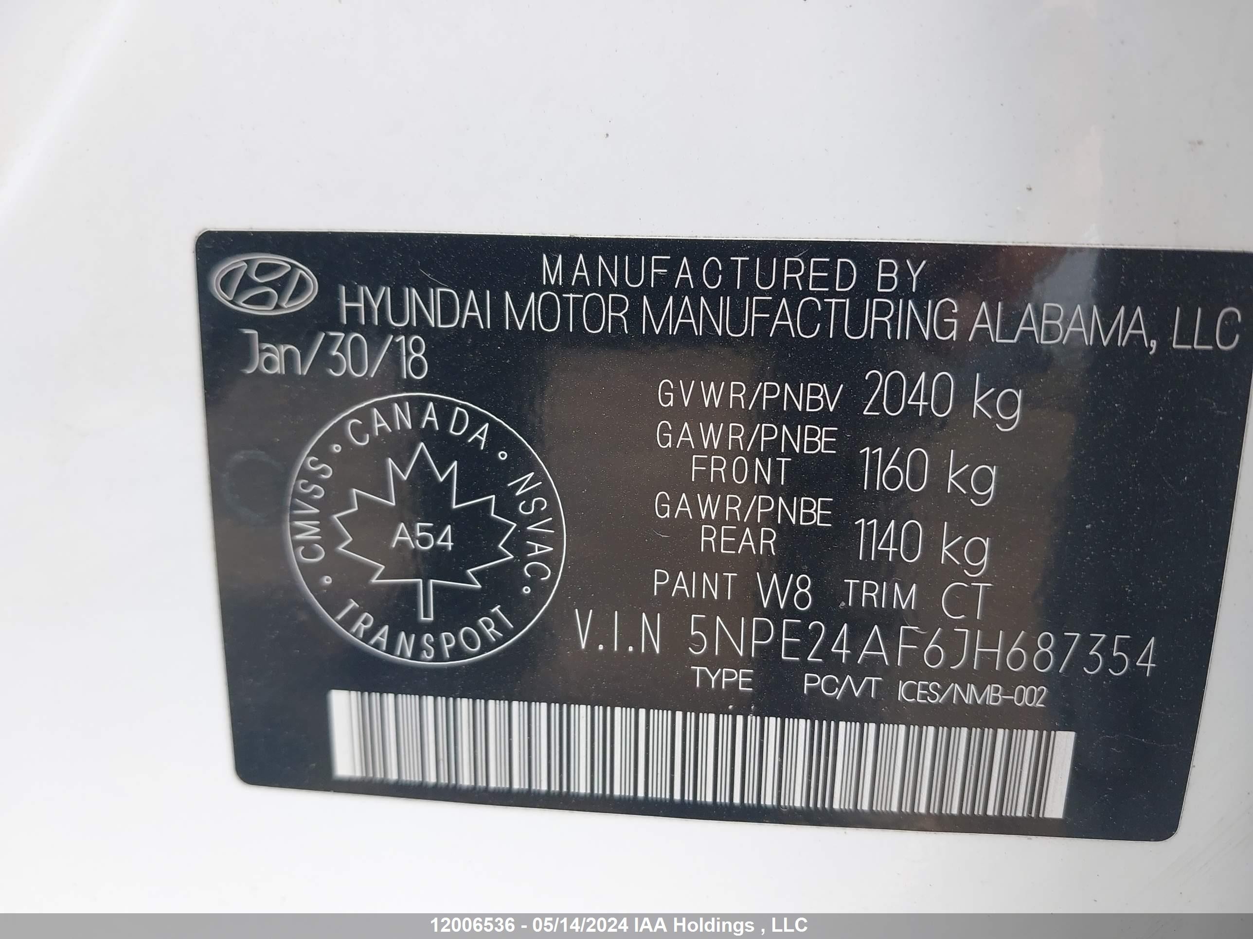 Photo 8 VIN: 5NPE24AF6JH687354 - HYUNDAI SONATA 