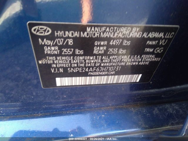 Photo 8 VIN: 5NPE24AF6JH710731 - HYUNDAI SONATA 