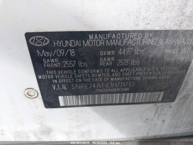 Photo 8 VIN: 5NPE24AF6JH711751 - HYUNDAI SONATA 