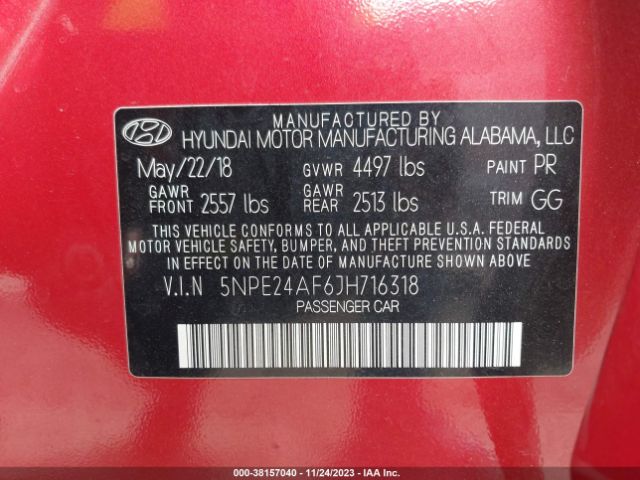 Photo 8 VIN: 5NPE24AF6JH716318 - HYUNDAI SONATA 