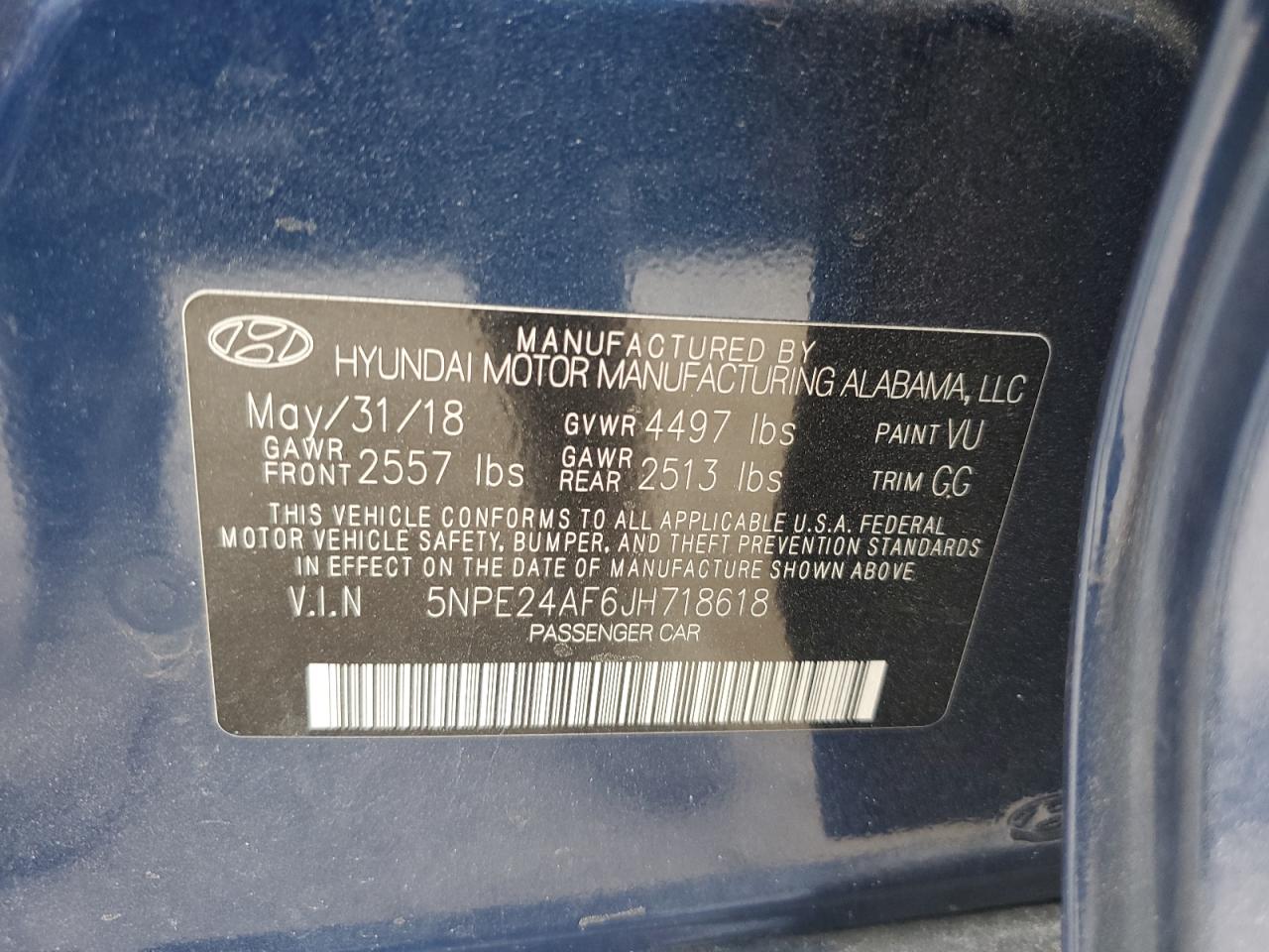 Photo 11 VIN: 5NPE24AF6JH718618 - HYUNDAI SONATA 