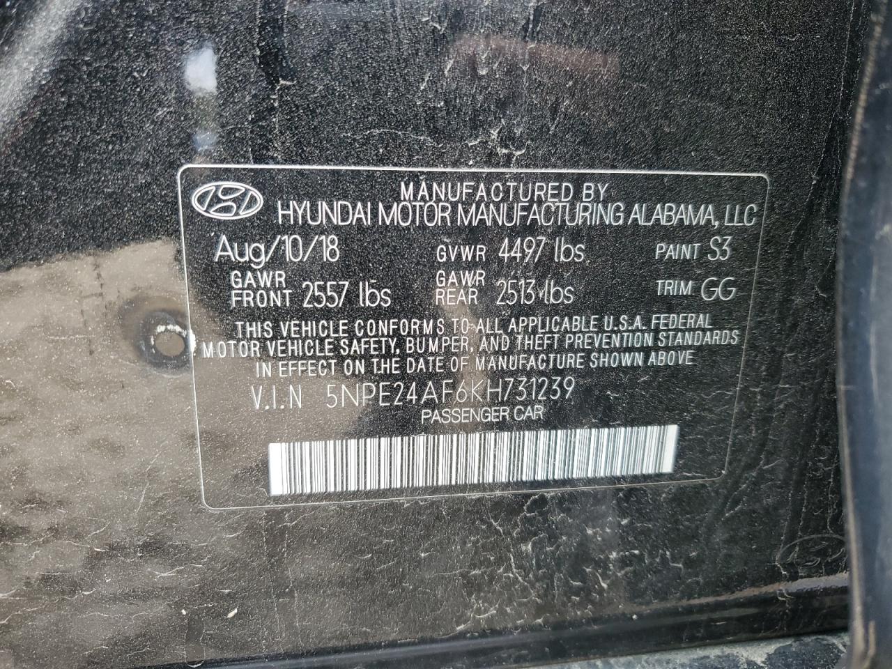 Photo 11 VIN: 5NPE24AF6KH731239 - HYUNDAI SONATA 