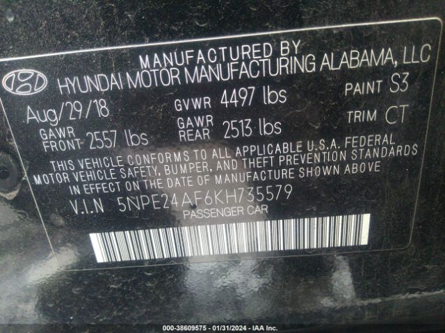 Photo 8 VIN: 5NPE24AF6KH735579 - HYUNDAI SONATA 