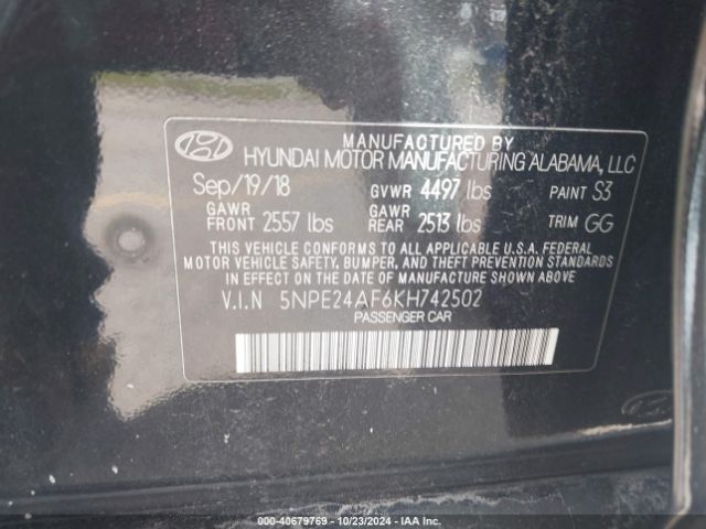 Photo 8 VIN: 5NPE24AF6KH742502 - HYUNDAI SONATA 