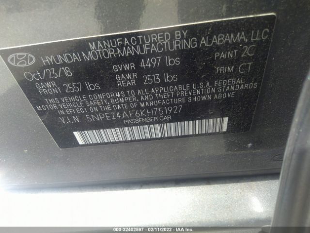 Photo 8 VIN: 5NPE24AF6KH751927 - HYUNDAI SONATA 