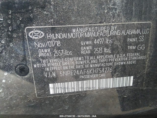 Photo 8 VIN: 5NPE24AF6KH754276 - HYUNDAI SONATA 