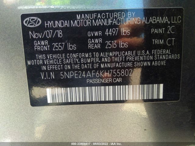 Photo 8 VIN: 5NPE24AF6KH755802 - HYUNDAI SONATA 